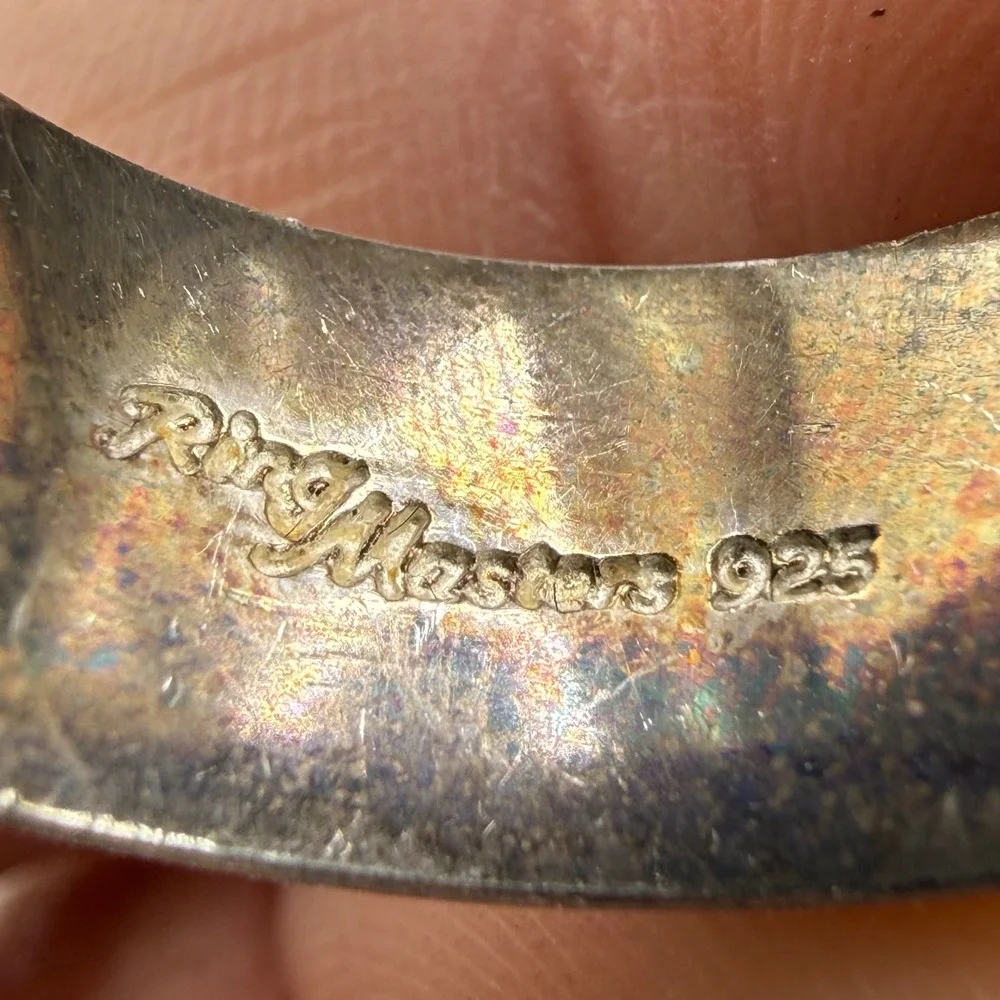 Vintage Signed Sterling Band Ring Story Teller Relief Enamel 9.5